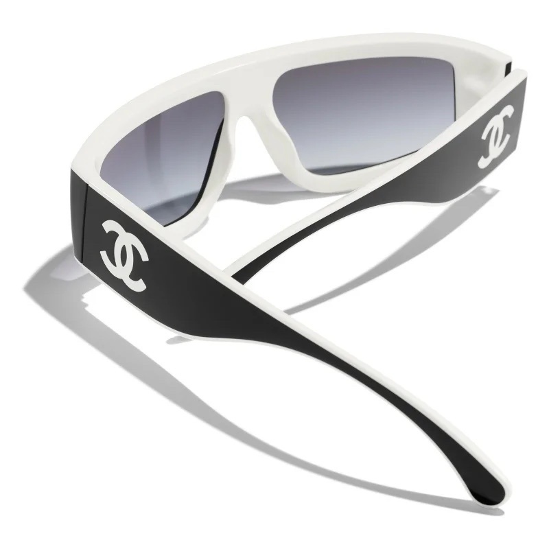 Chanel Black and White Shield Sunglasses with CC Logo