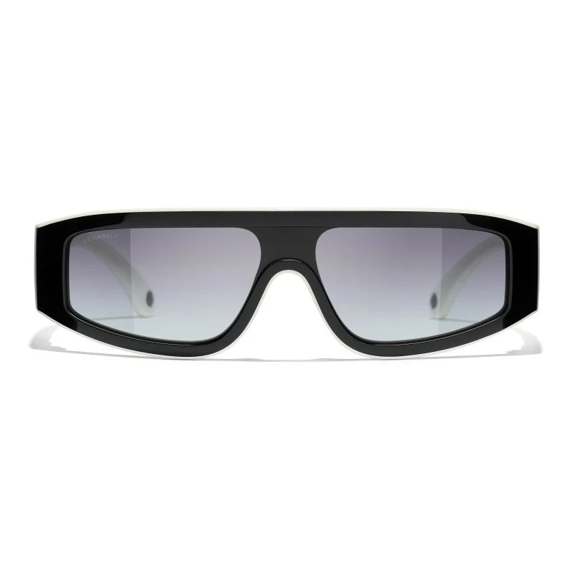 Chanel Black and White Shield Sunglasses with CC Logo