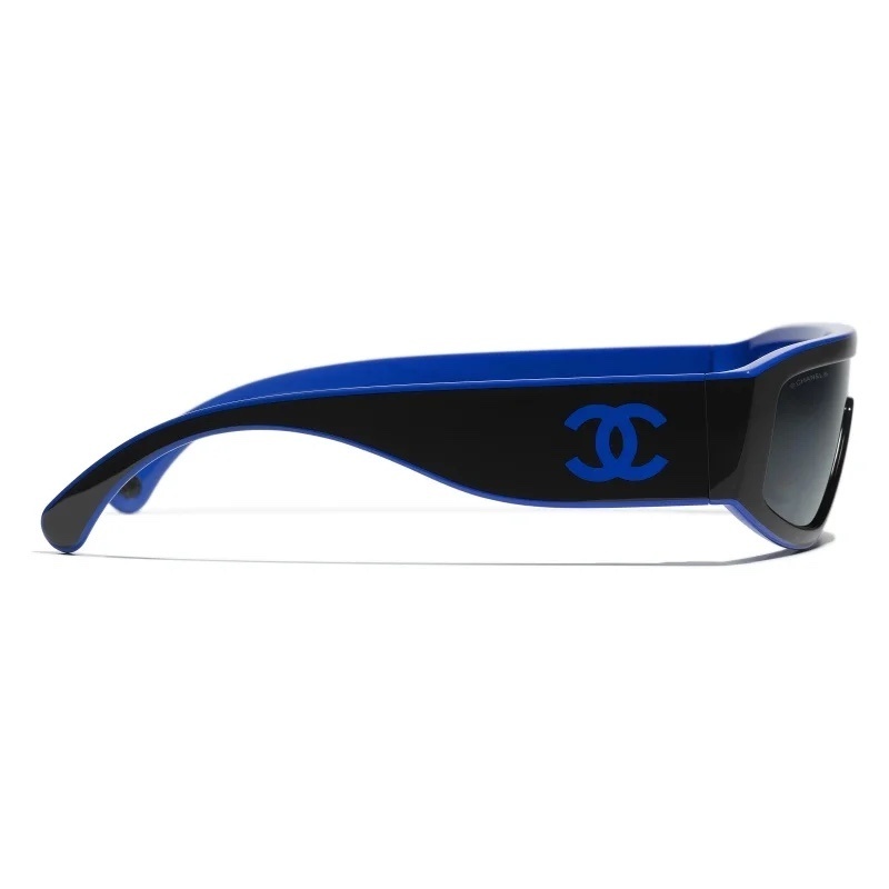 Chanel Black & Blue Shield Sunglasses with Signature CC Logo
