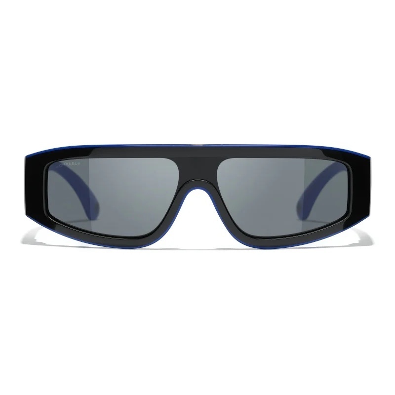 Chanel Black & Blue Shield Sunglasses with Signature CC Logo