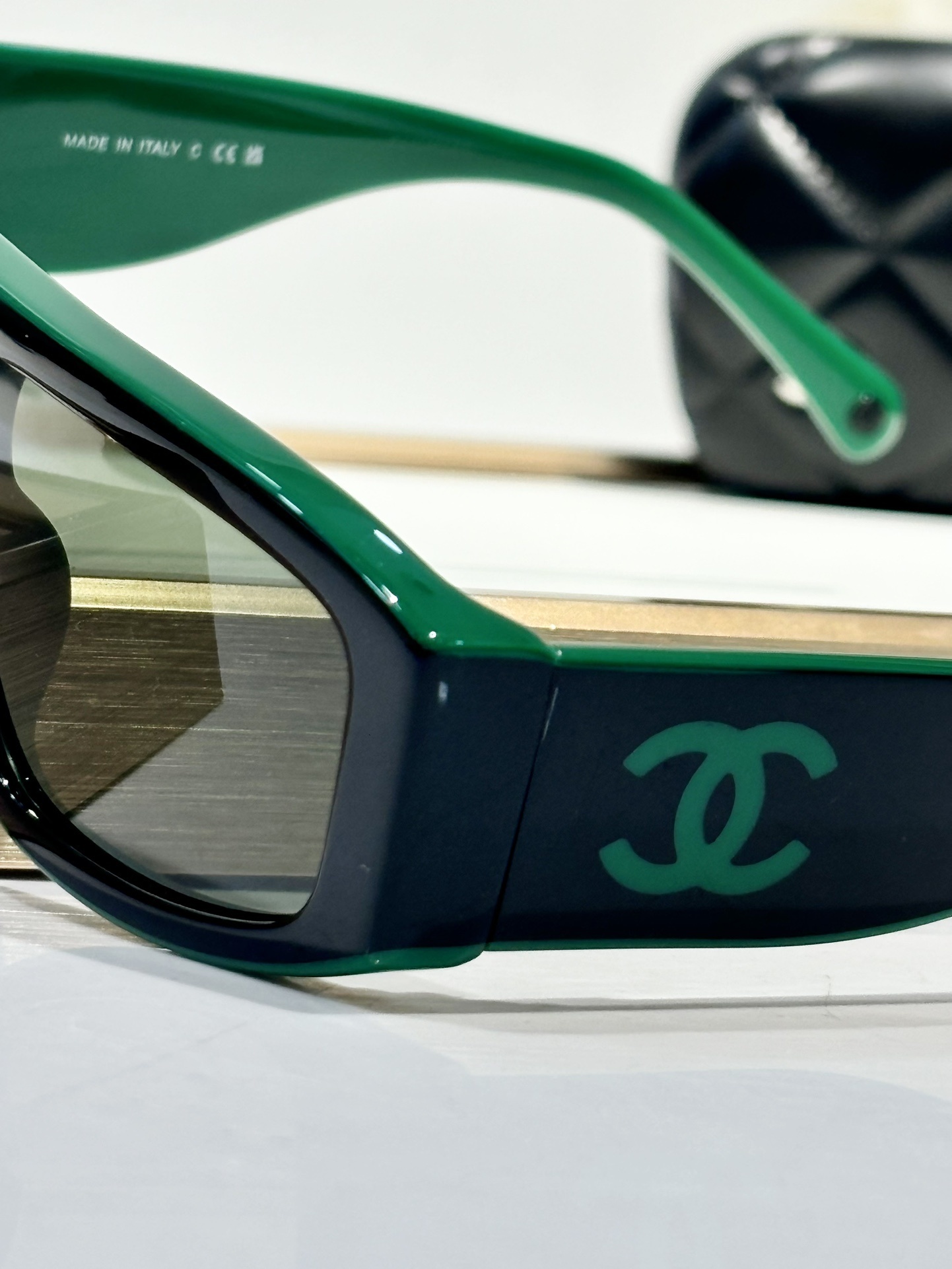 Chanel Rectangular Shield Sunglasses - Black & Green Luxury Eyewear