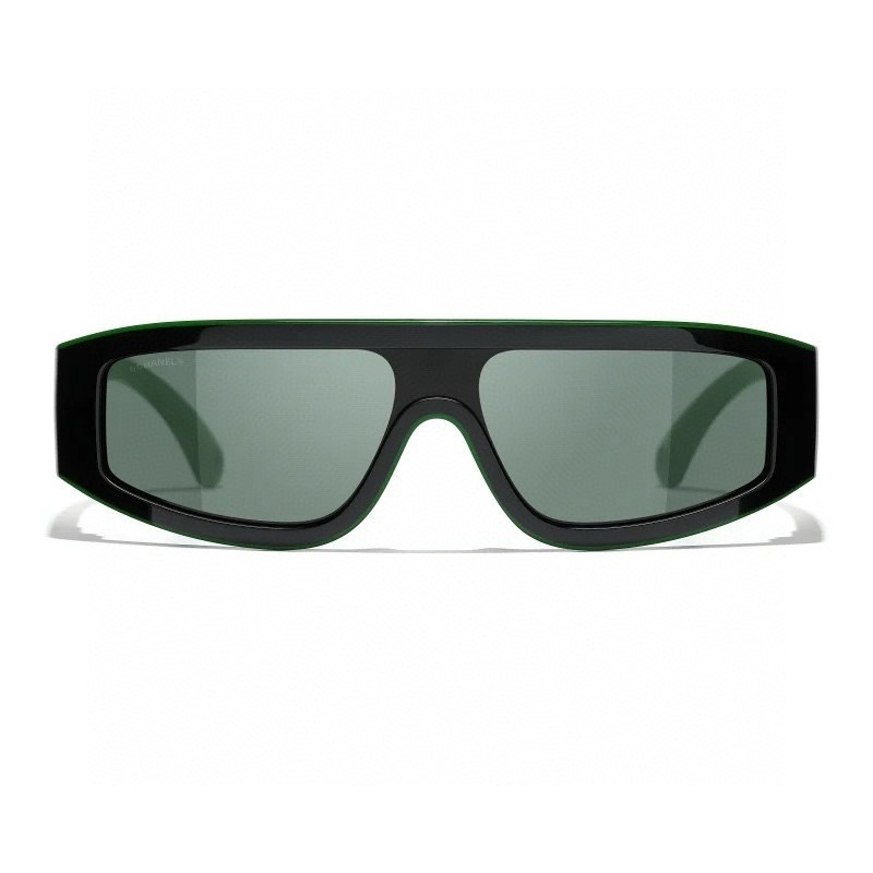 Chanel Rectangular Shield Sunglasses - Black & Green Luxury Eyewear
