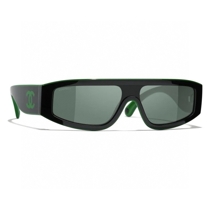 Chanel Rectangular Shield Sunglasses – Black & Green Luxury Eyewear