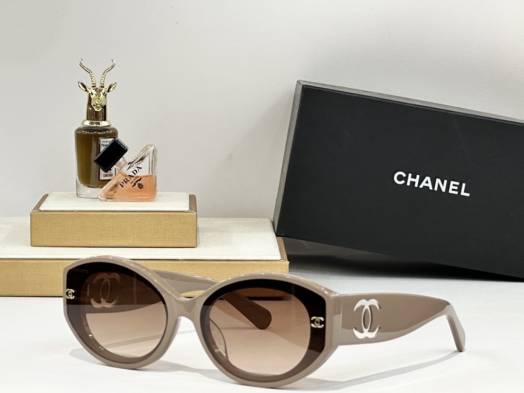 Chanel Luxury Oval Sunglasses for Women - Black Frame CC Logo