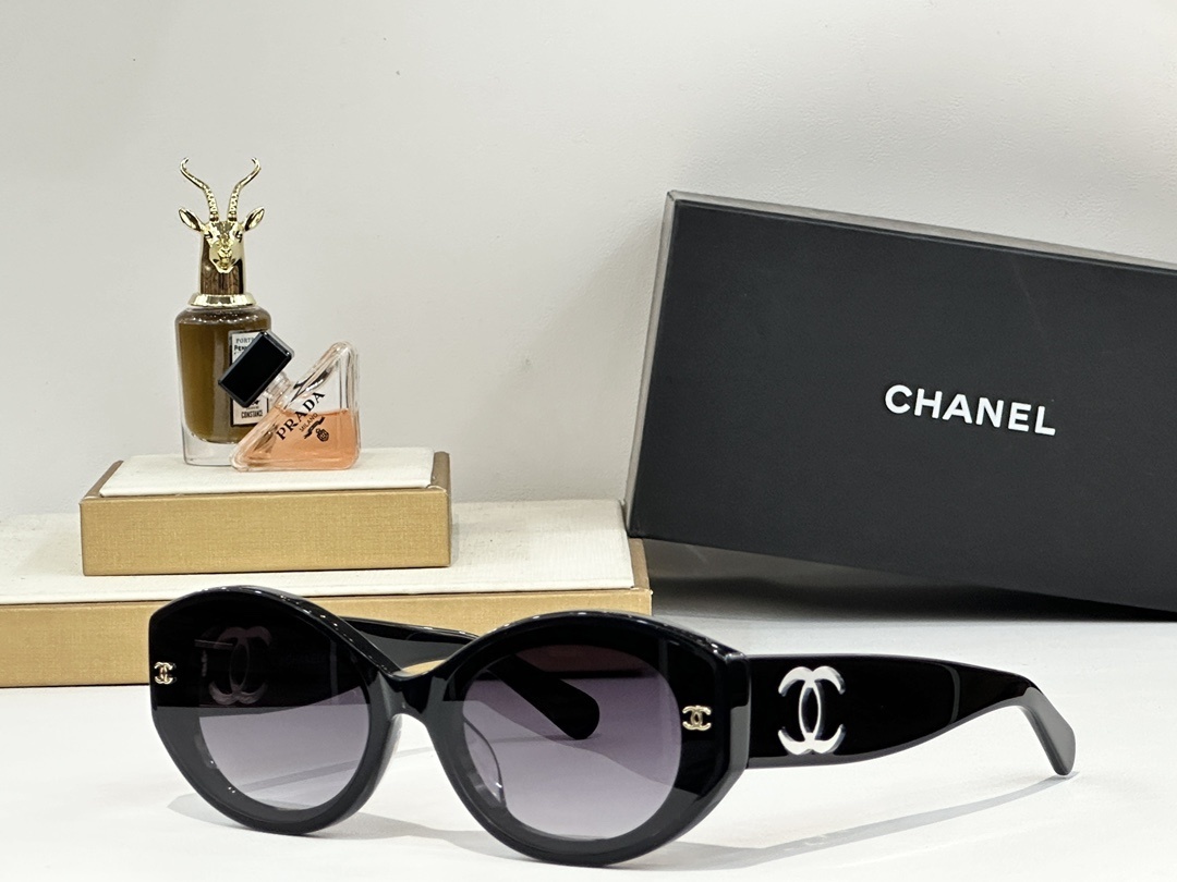 Chanel Luxury Oval Sunglasses for Women - Black Frame CC Logo