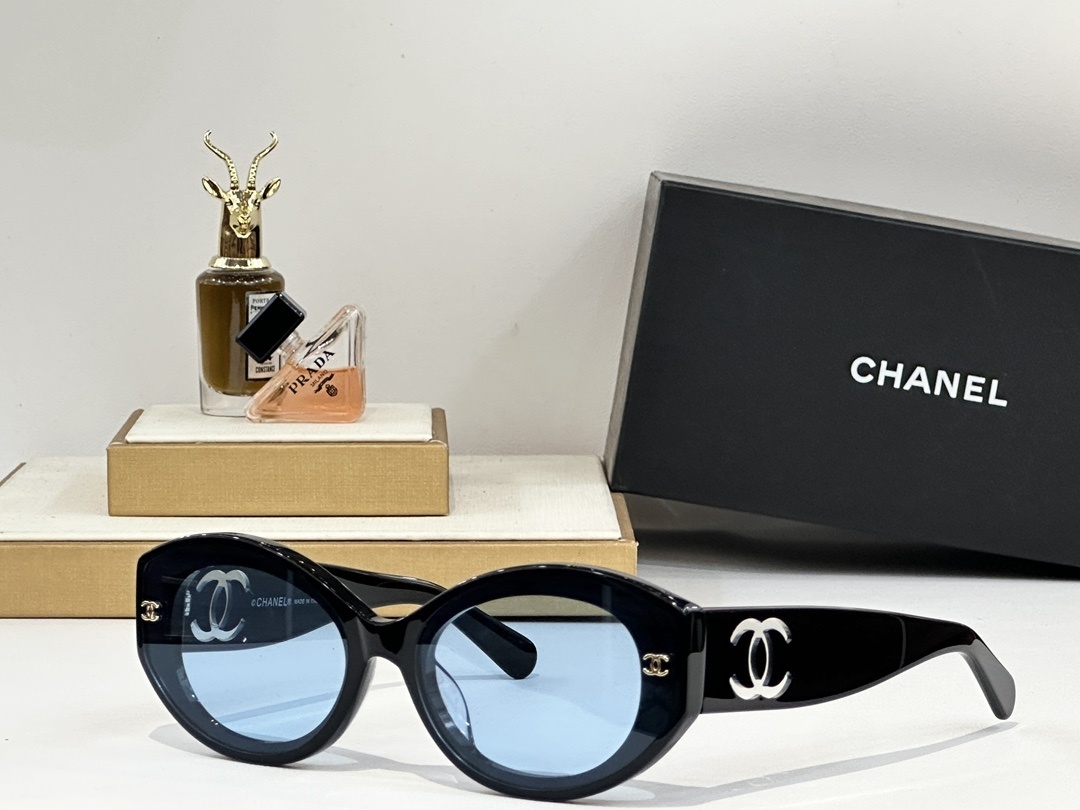 Chanel Luxury Oval Sunglasses for Women - Black Frame CC Logo
