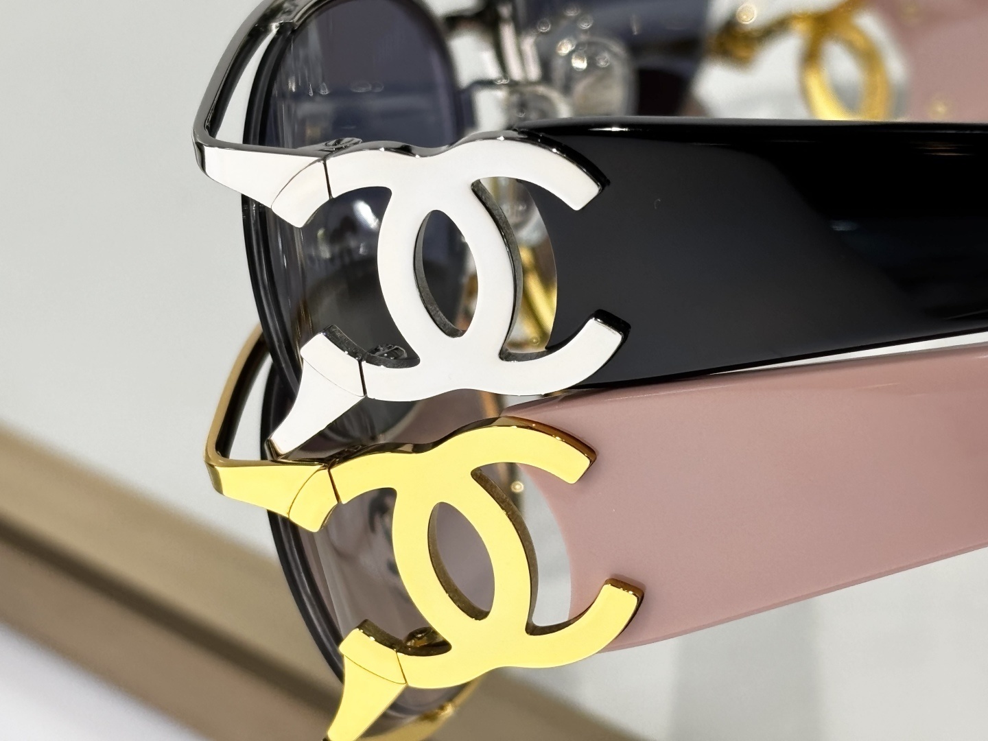 Luxury Chanel Oval Sunglasses - Silver Metal & Black Temple Design