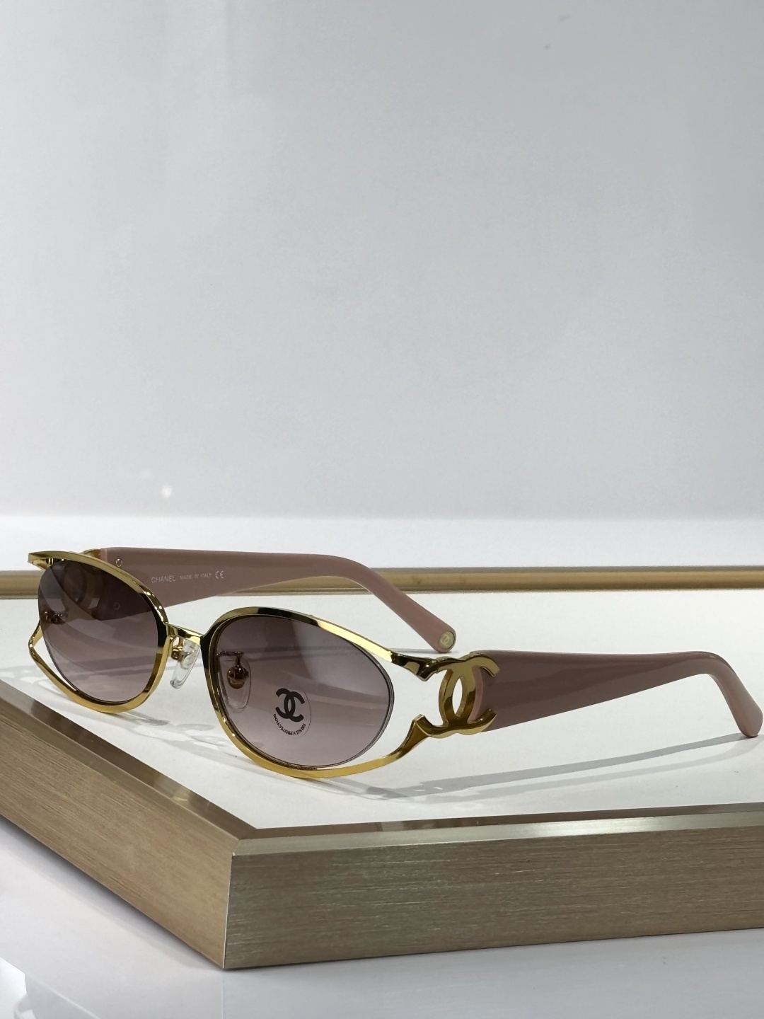 Luxury Chanel Oval Sunglasses - Silver Metal & Black Temple Design