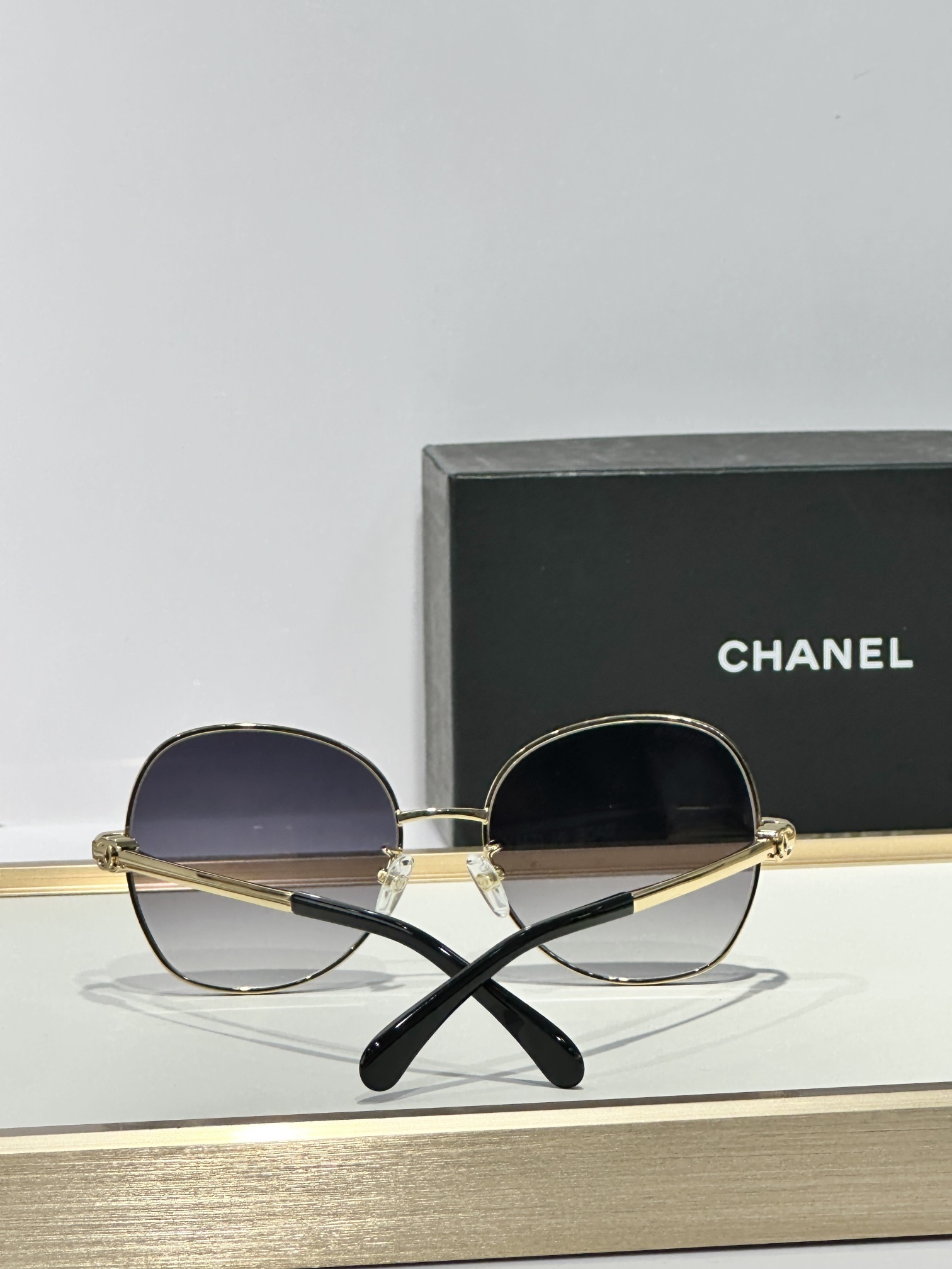 Chanel Luxury Gradient Round Aviator Sunglasses with CC Logo