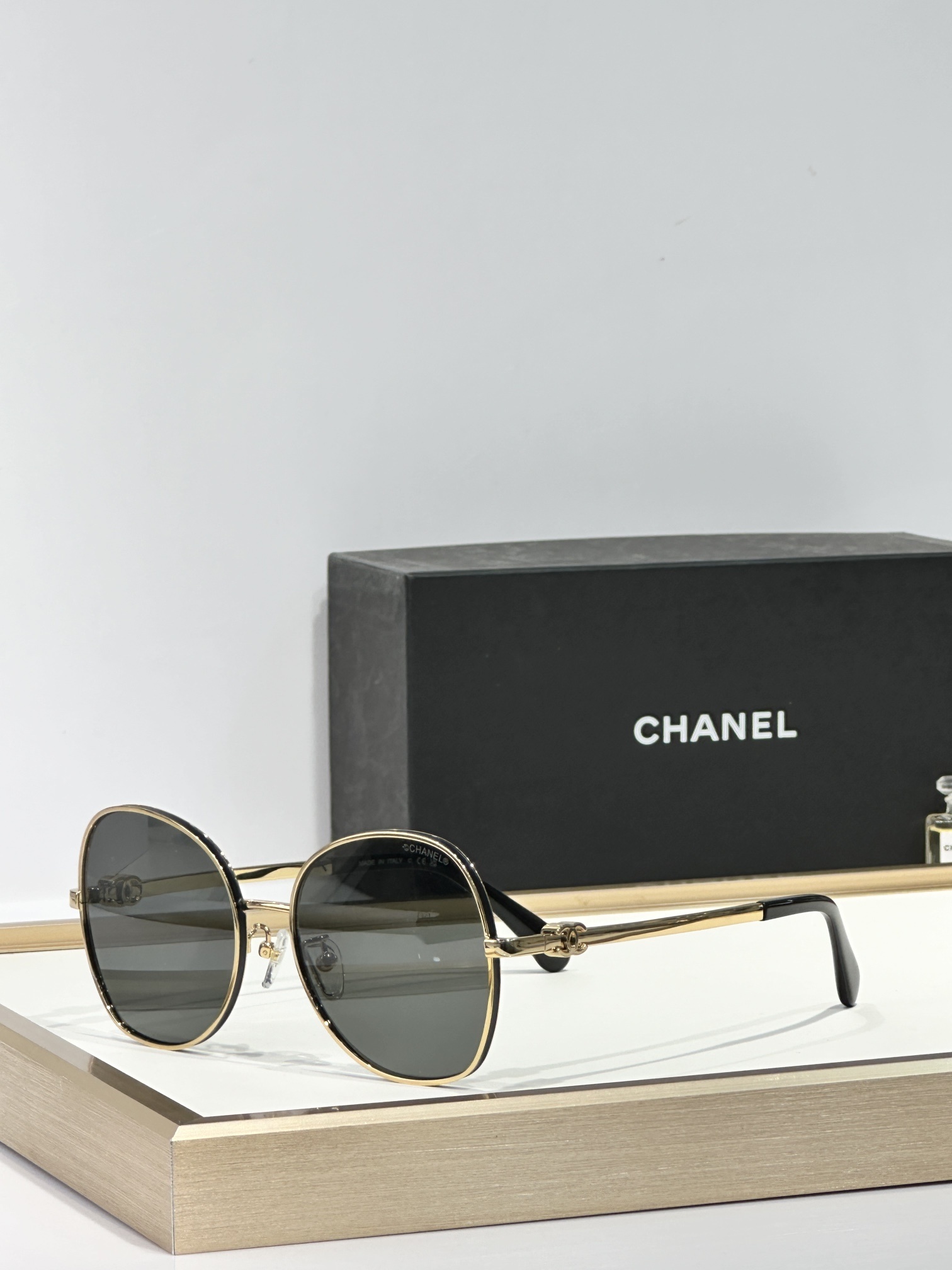 Chanel Luxury Gradient Round Aviator Sunglasses with CC Logo