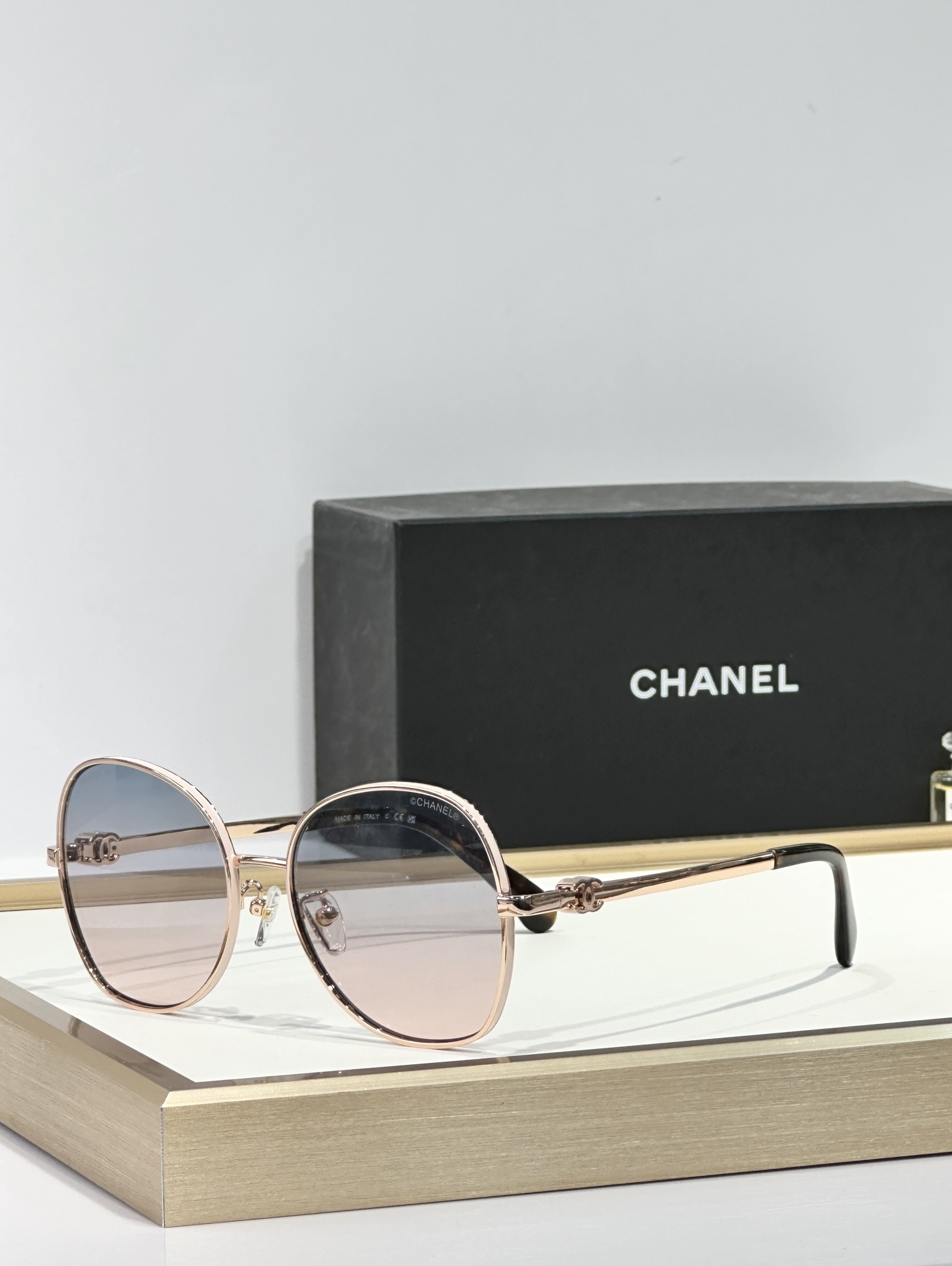 Chanel Luxury Gradient Round Aviator Sunglasses with CC Logo