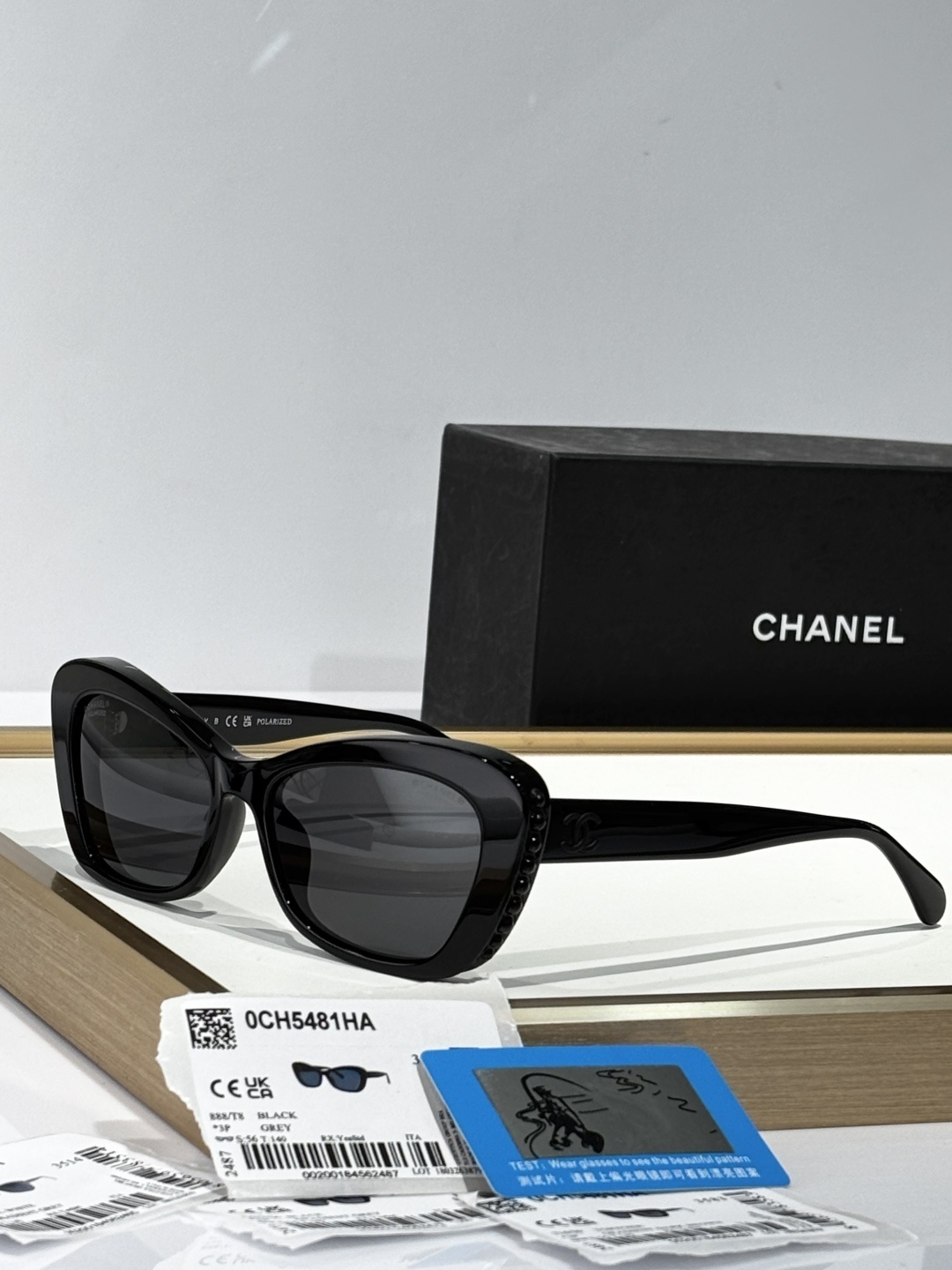 Chanel 5481HA Polarized Cat Eye Sunglasses - Black Grey