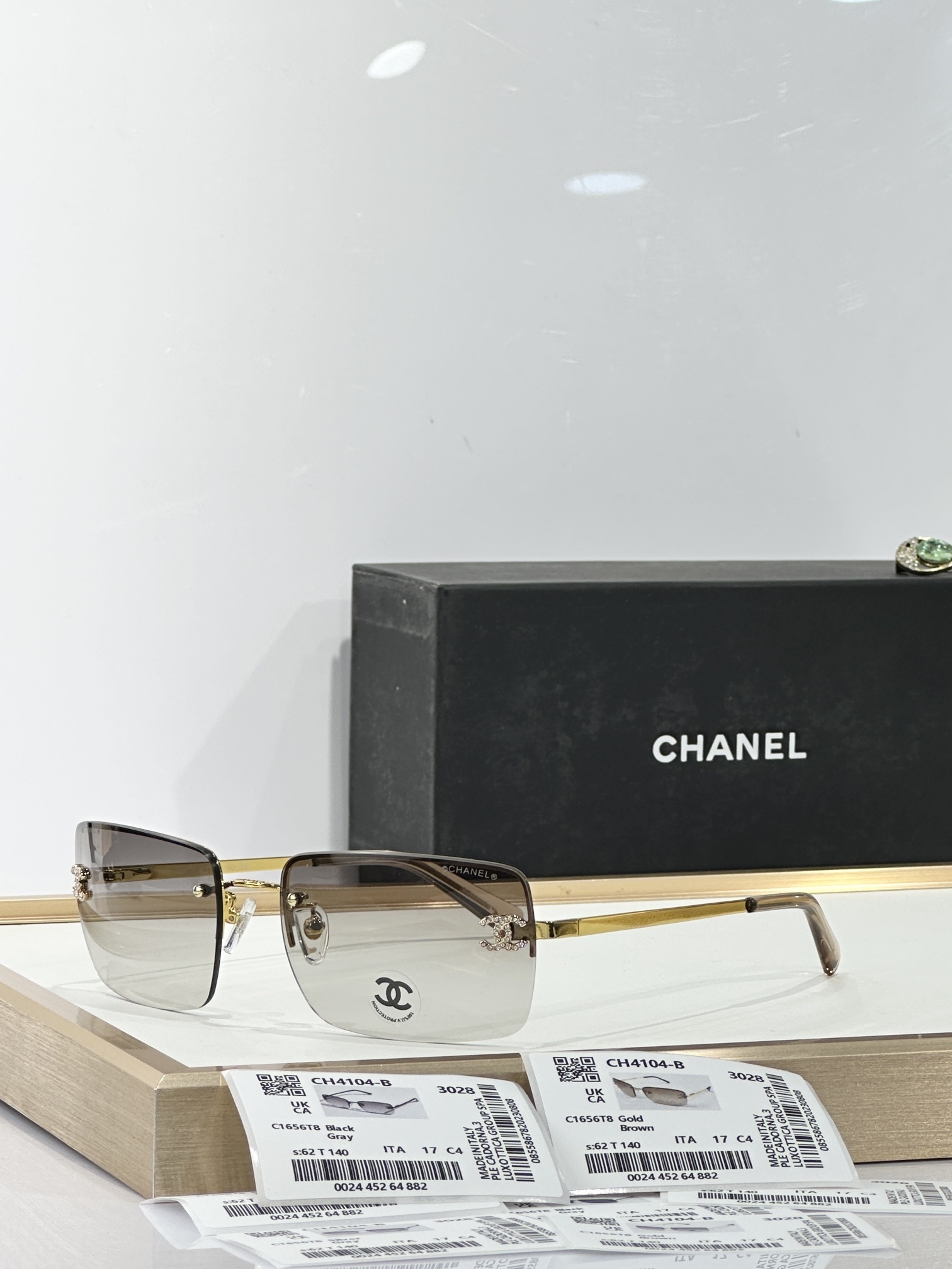 Chanel CH4104-B Rimless Sunglasses with Crystal CC Logo