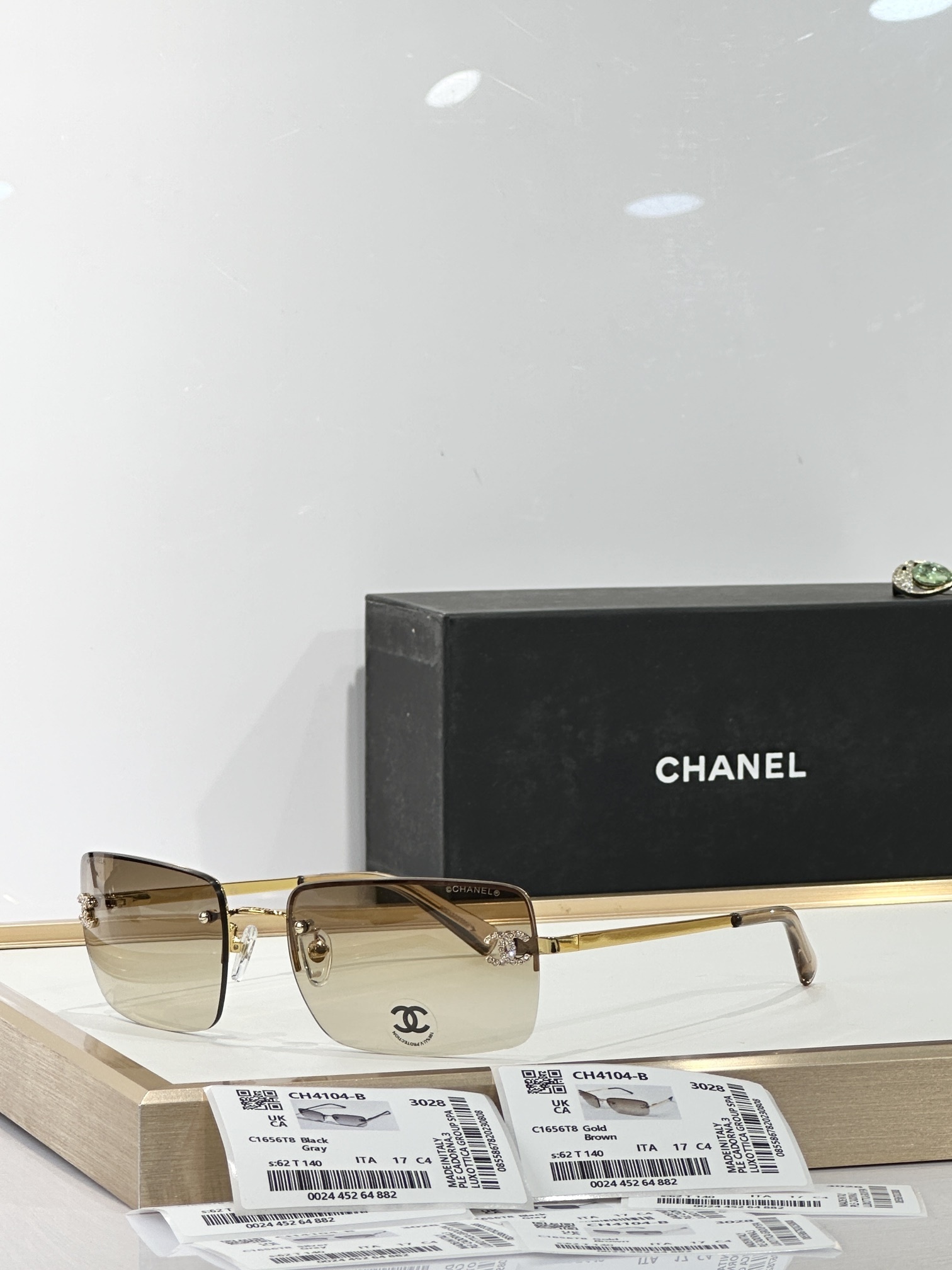 Chanel CH4104-B Rimless Sunglasses with Crystal CC Logo