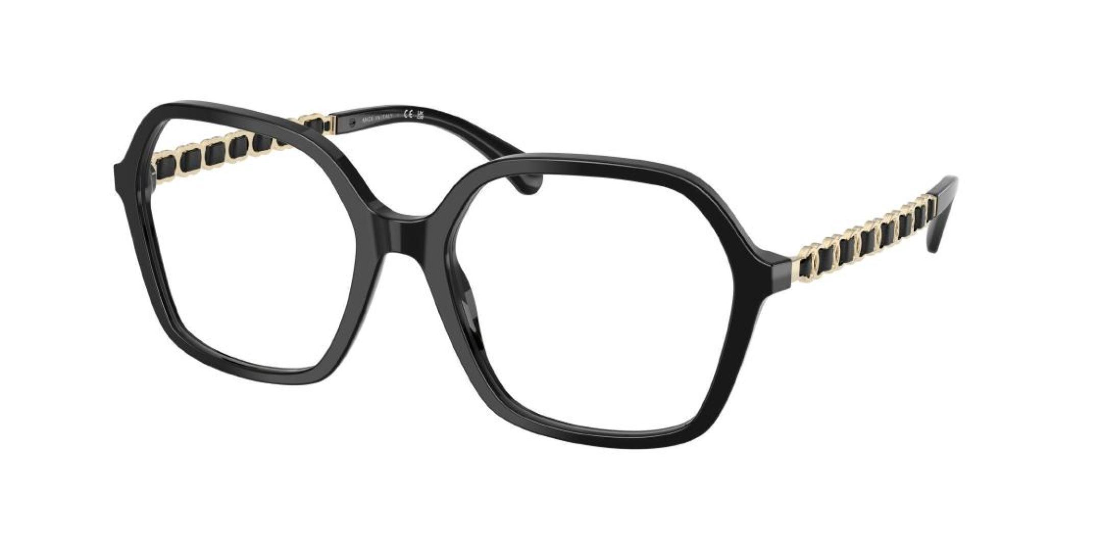 Chanel Navy Blue Square Eyeglasses with Leather Chain Temples