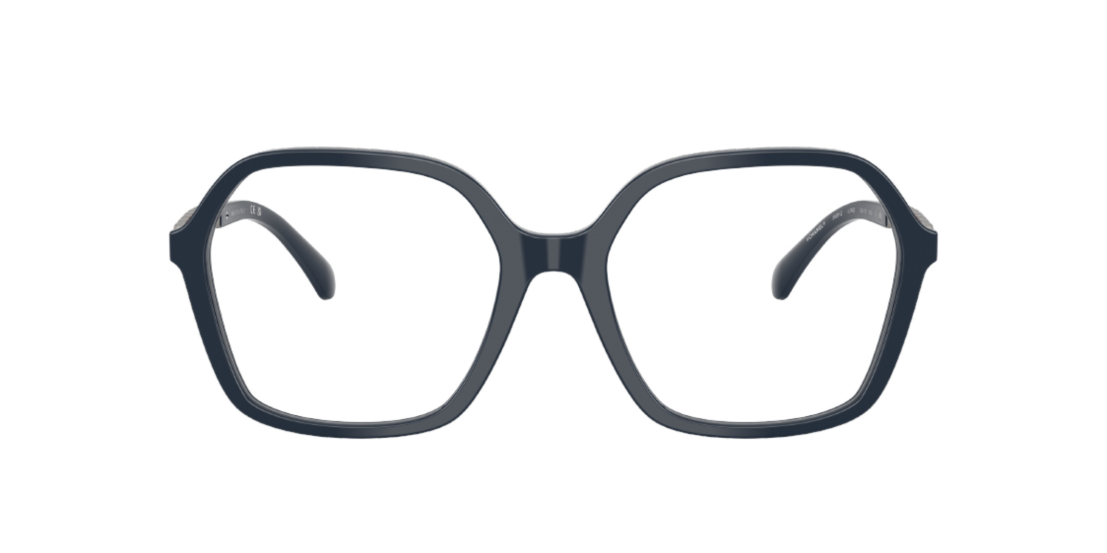 Chanel Navy Blue Square Eyeglasses with Leather Chain Temples