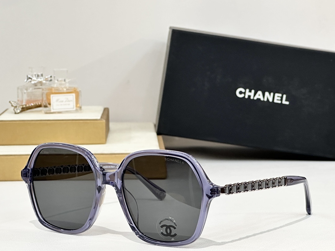 Chanel Women's Oversized Square Sunglasses with Iconic Chain Temples