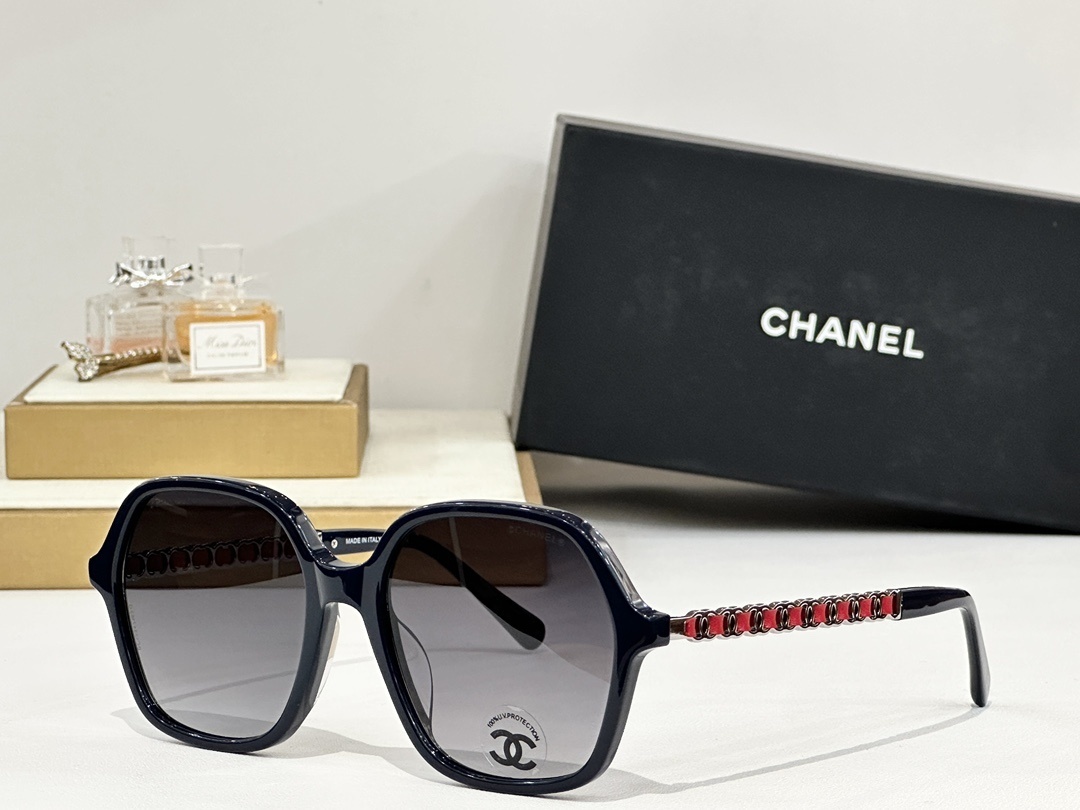 Chanel Women's Oversized Square Sunglasses with Iconic Chain Temples