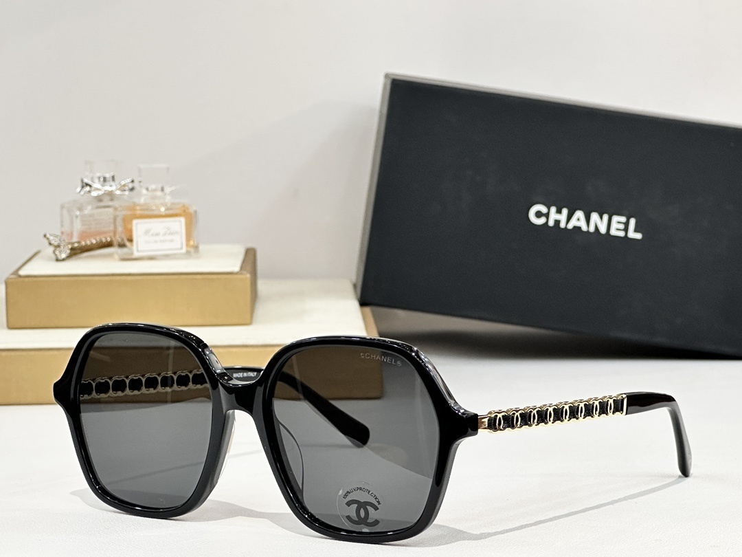 Chanel Women's Oversized Square Sunglasses with Iconic Chain Temples