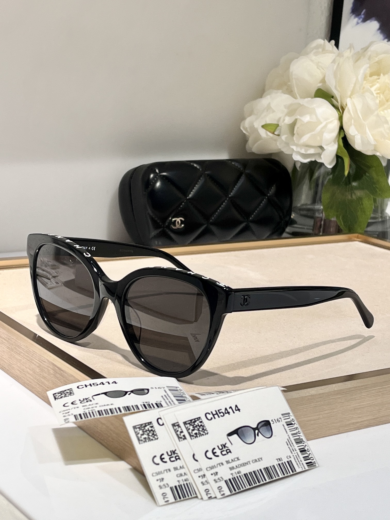 Chanel CH5414 Black Butterfly Sunglasses with Gradient Grey Lenses