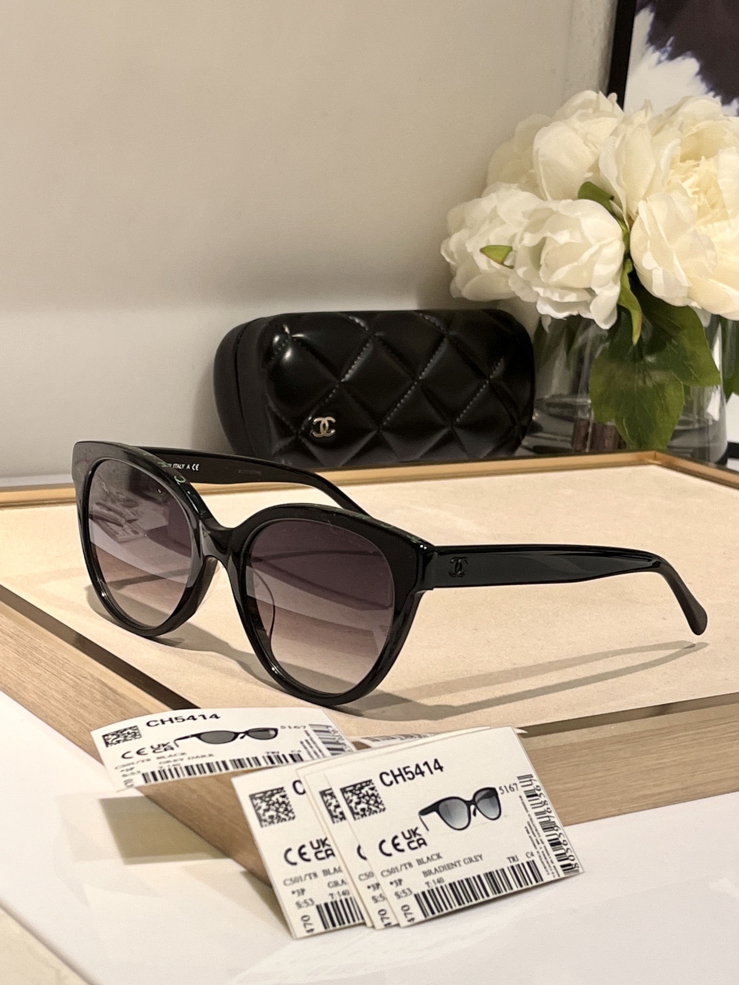 Chanel CH5414 Black Butterfly Sunglasses with Gradient Grey Lenses