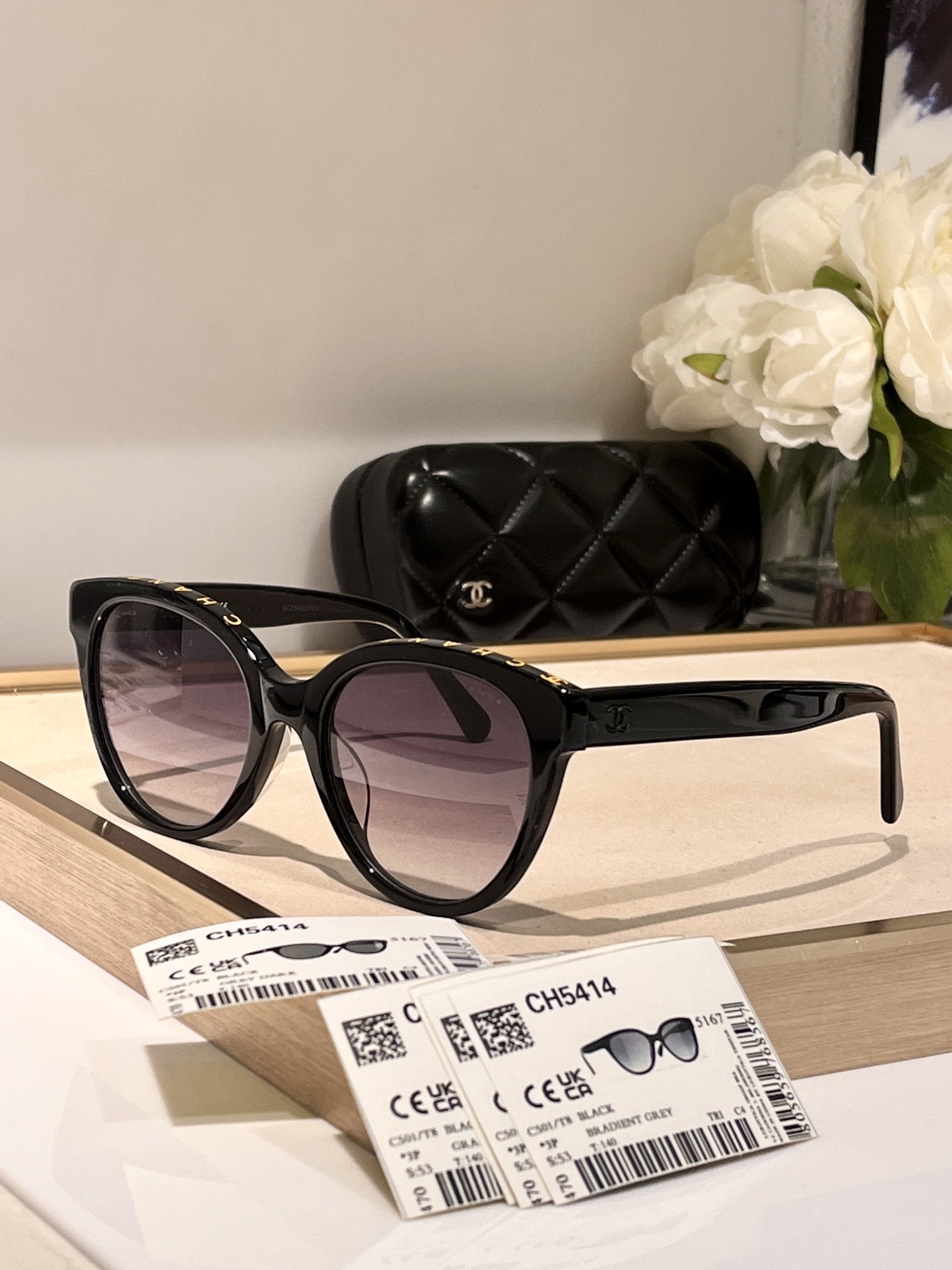 Chanel CH5414 Black Butterfly Sunglasses with Gradient Grey Lenses