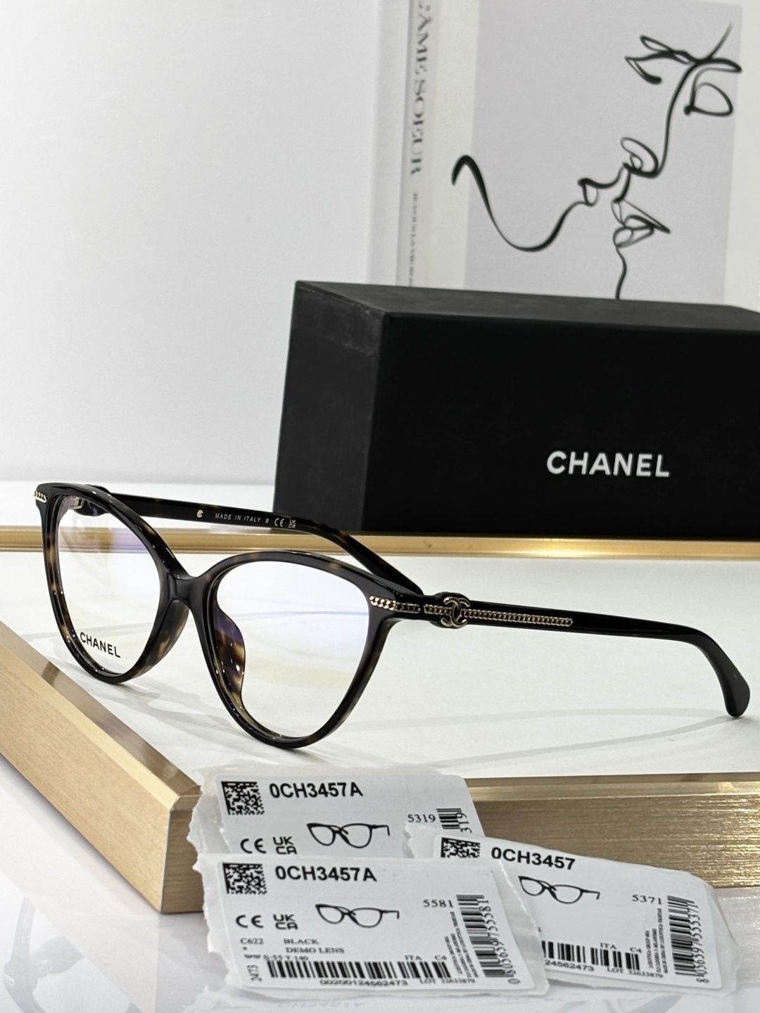 Chanel 0CH3457A Luxury Cat-Eye Optical Glasses with Chain Detail