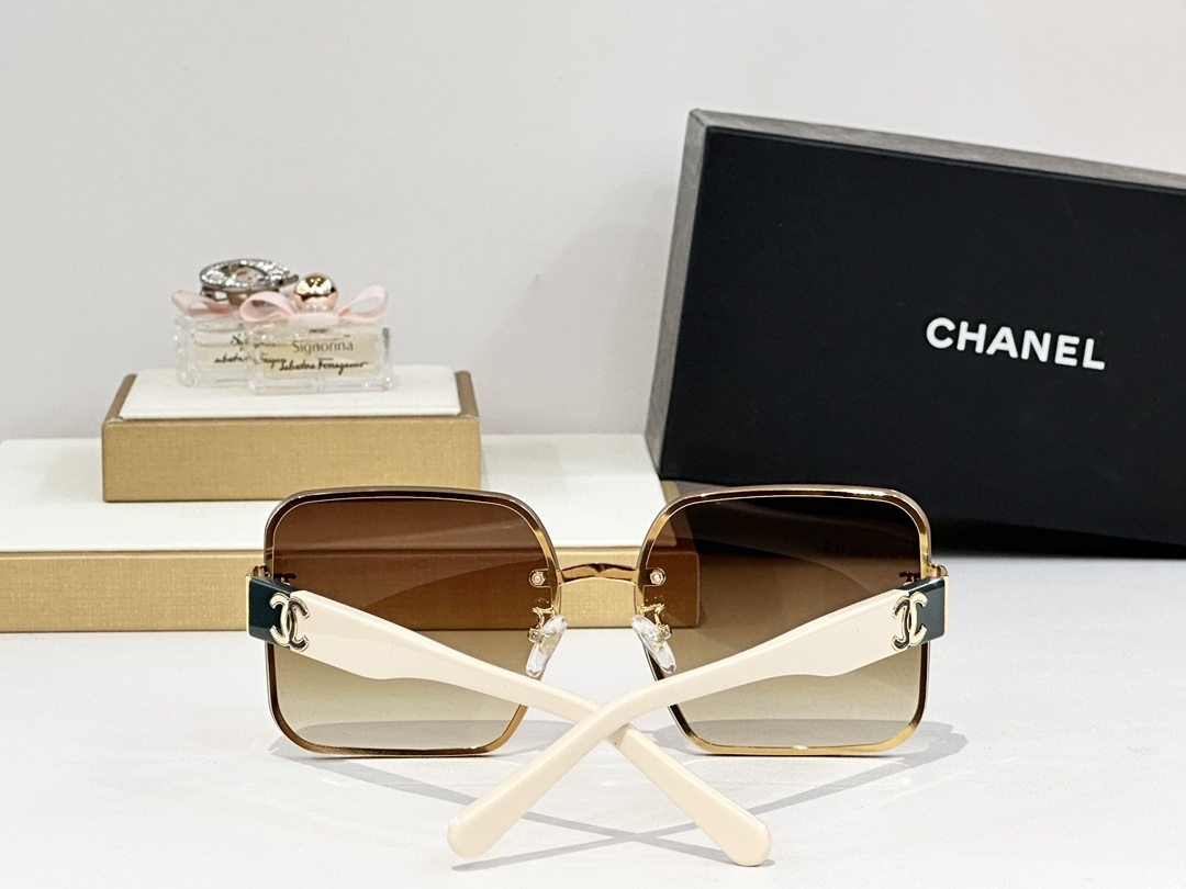Chanel Luxury Oversized Square Sunglasses with Gold CC Logo