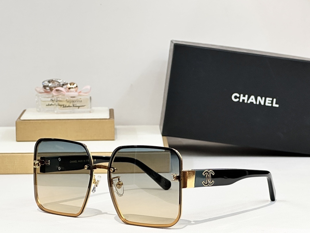 Chanel Luxury Oversized Square Sunglasses with Gold CC Logo