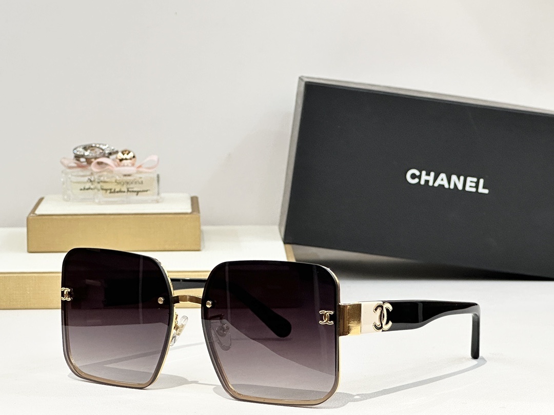 Chanel Luxury Oversized Square Sunglasses with Gold CC Logo