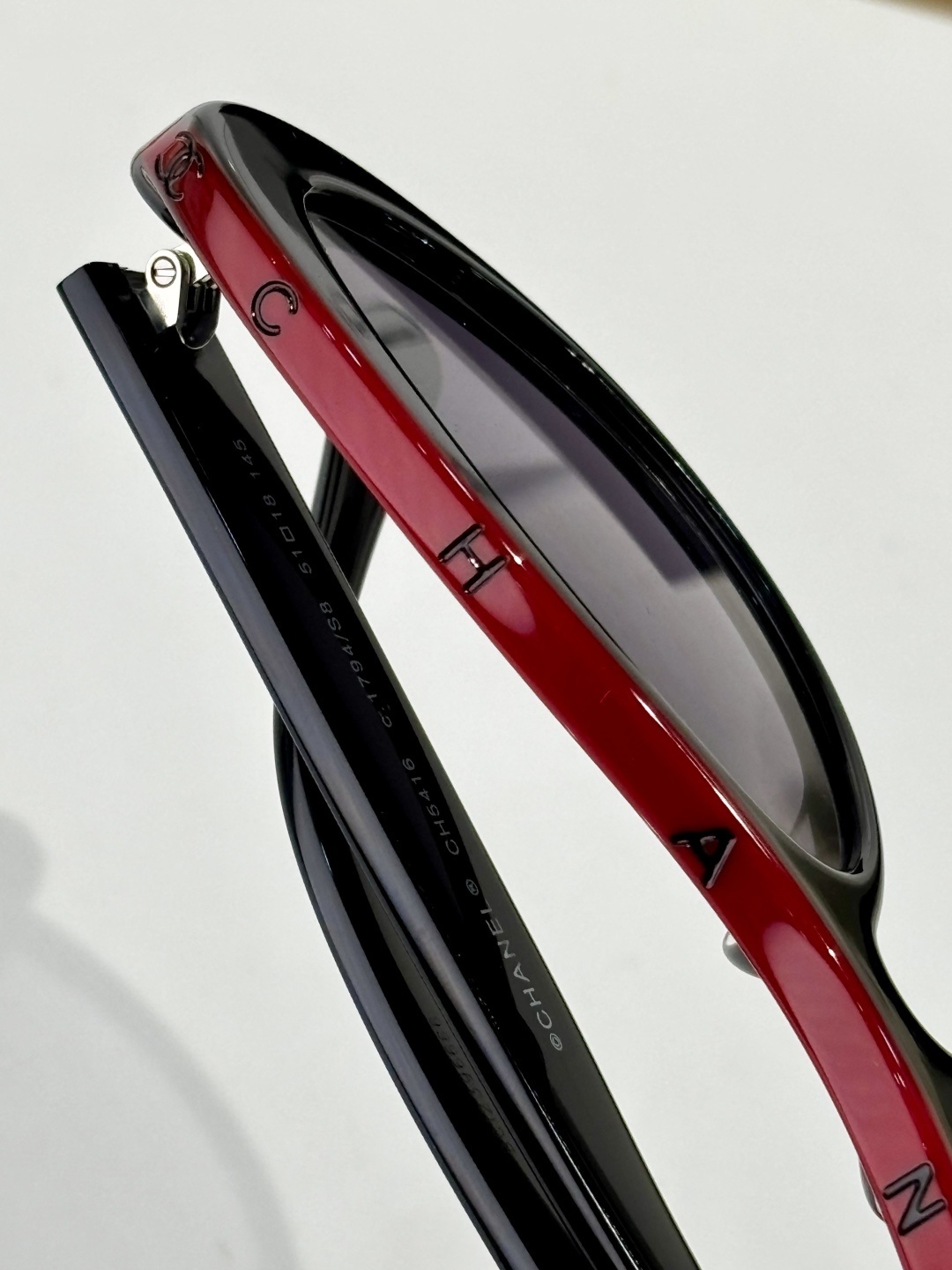 Chanel Black & Red Acetate Oval Sunglasses with Gradient Lenses
