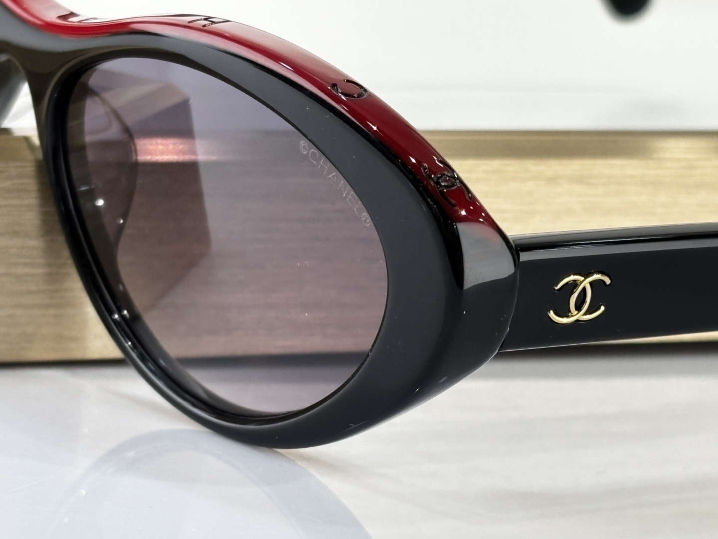 Chanel Black & Red Acetate Oval Sunglasses with Gradient Lenses