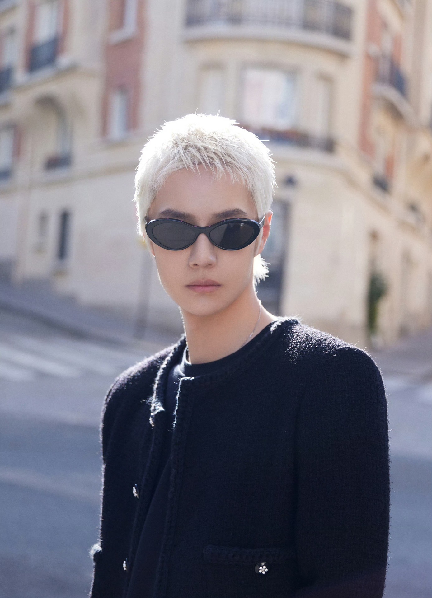 Chanel Black Oval Cat-Eye Sunglasses with Pink Logo Lettering