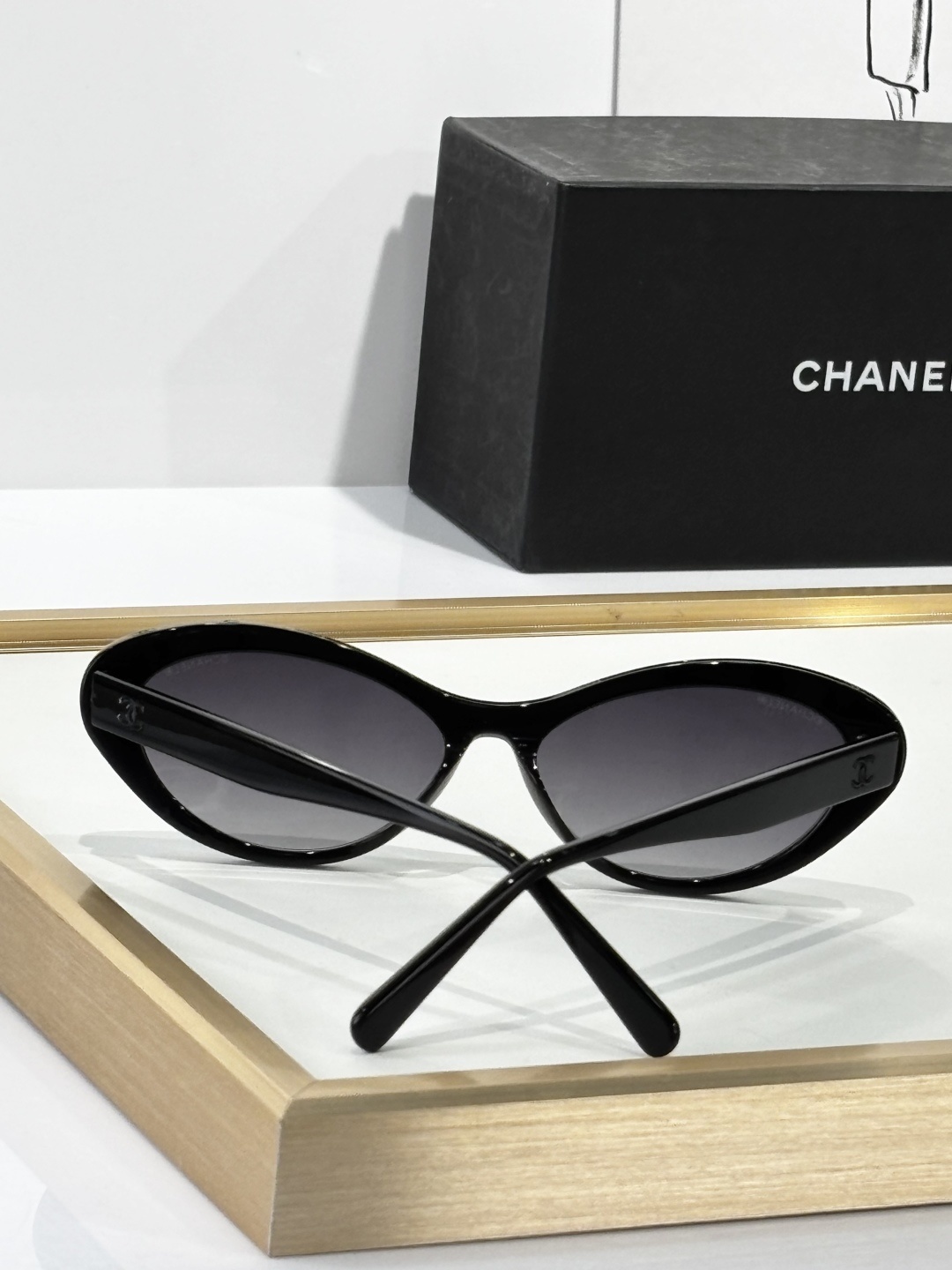 Chanel Black & Green Acetate Oval Sunglasses with Gradient Lenses