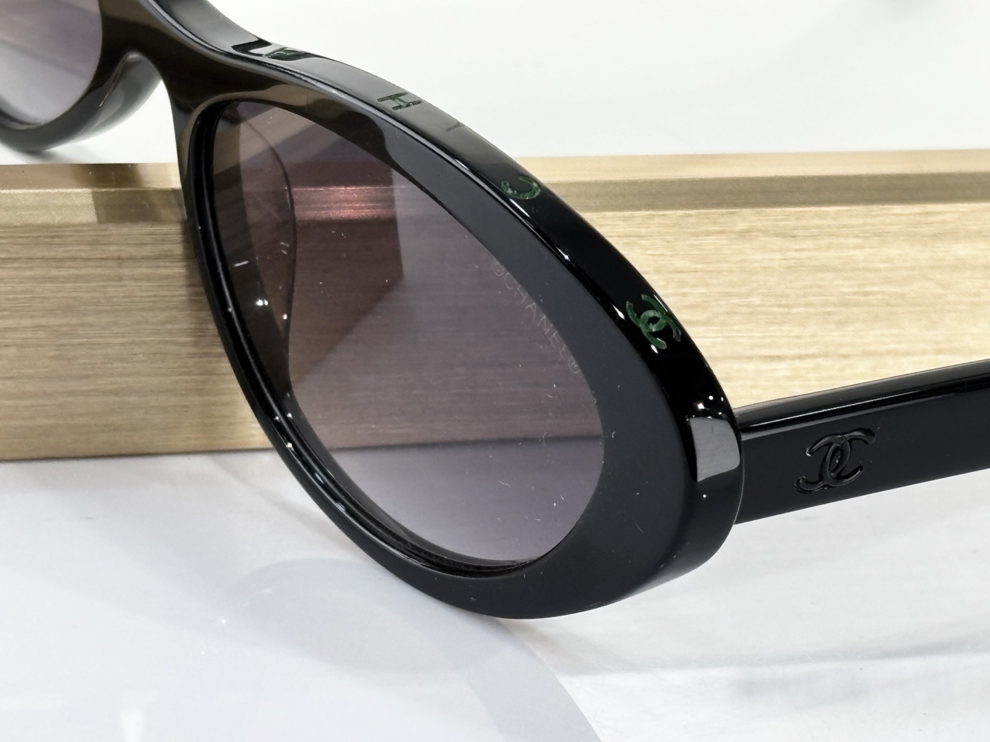 Chanel Black & Green Acetate Oval Sunglasses with Gradient Lenses