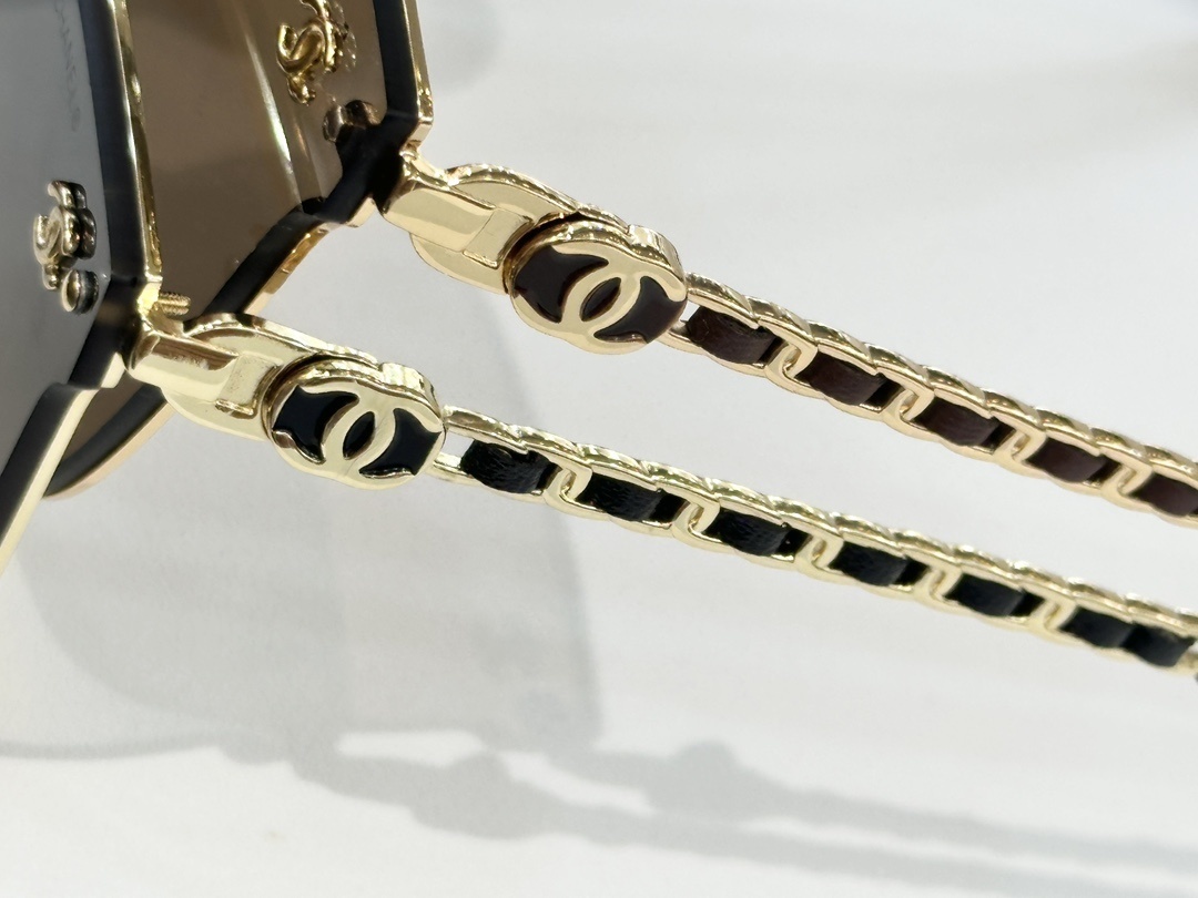 Chanel Luxury Oversized Square Sunglasses with Woven Chain Detail