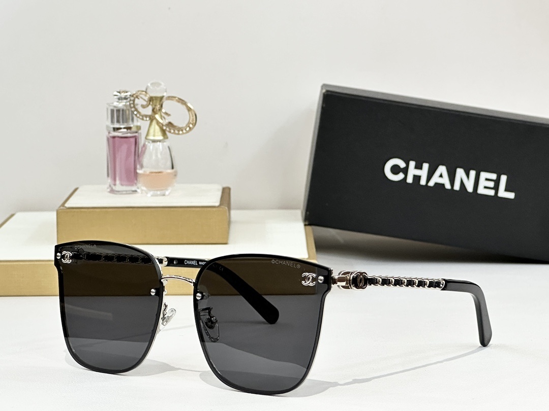 Chanel Luxury Oversized Square Sunglasses with Woven Chain Detail