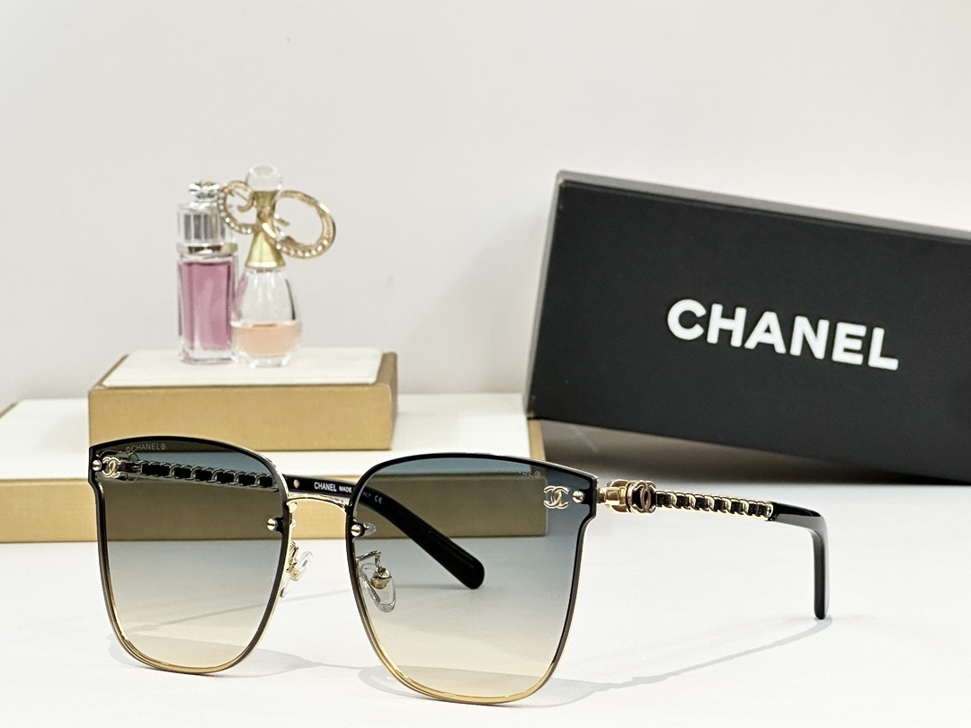 Chanel Luxury Oversized Square Sunglasses with Woven Chain Detail