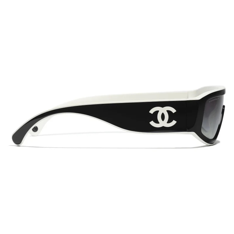 Chanel Black & White Rectangle Sunglasses with CC Logo