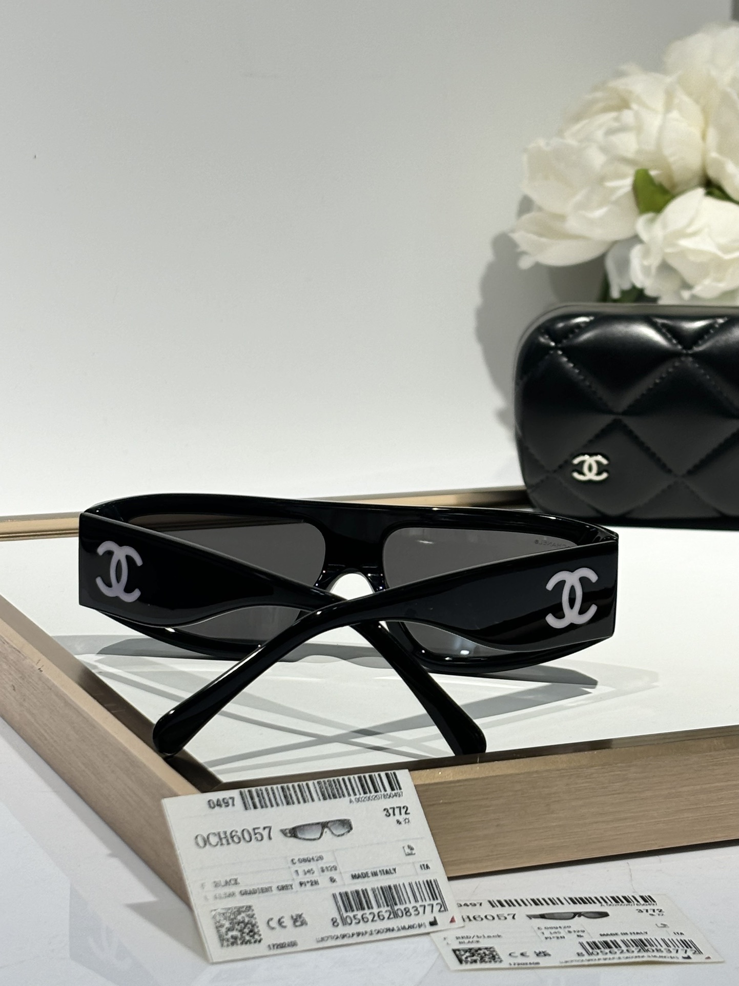 Chanel Black Rectangle Shield Sunglasses - Iconic CC Logo
