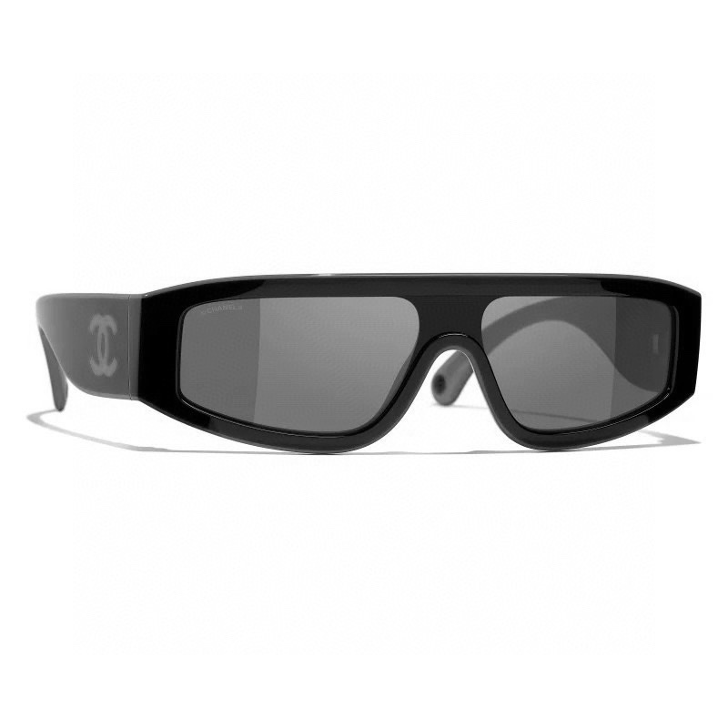 Chanel Black Rectangle Shield Sunglasses - Iconic CC Logo