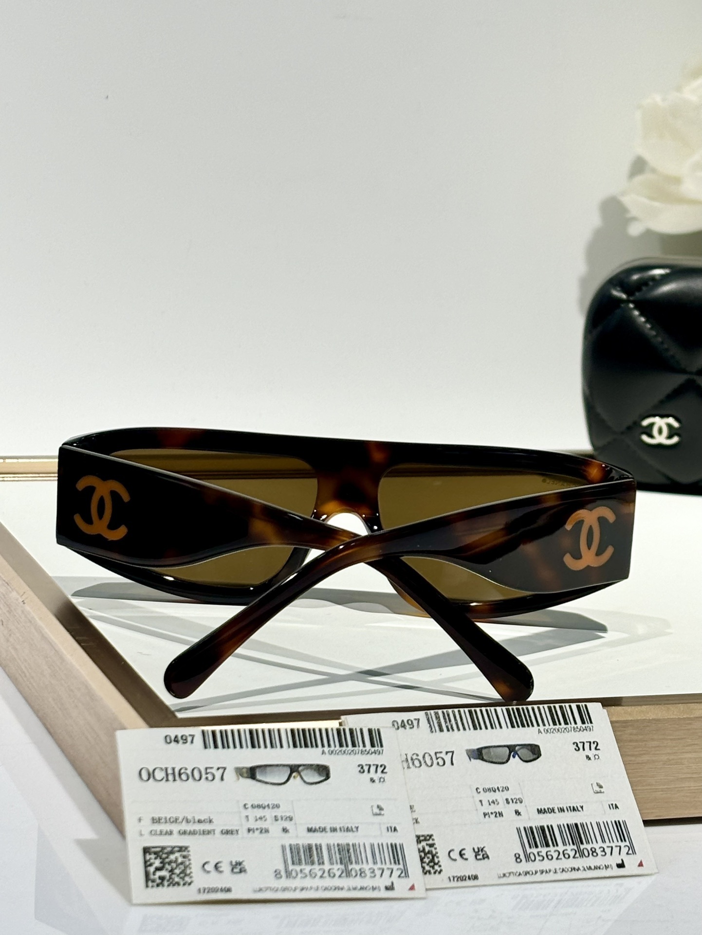 Chanel Rectangular Shield Sunglasses OCH6057 Dark Havana Tortoise