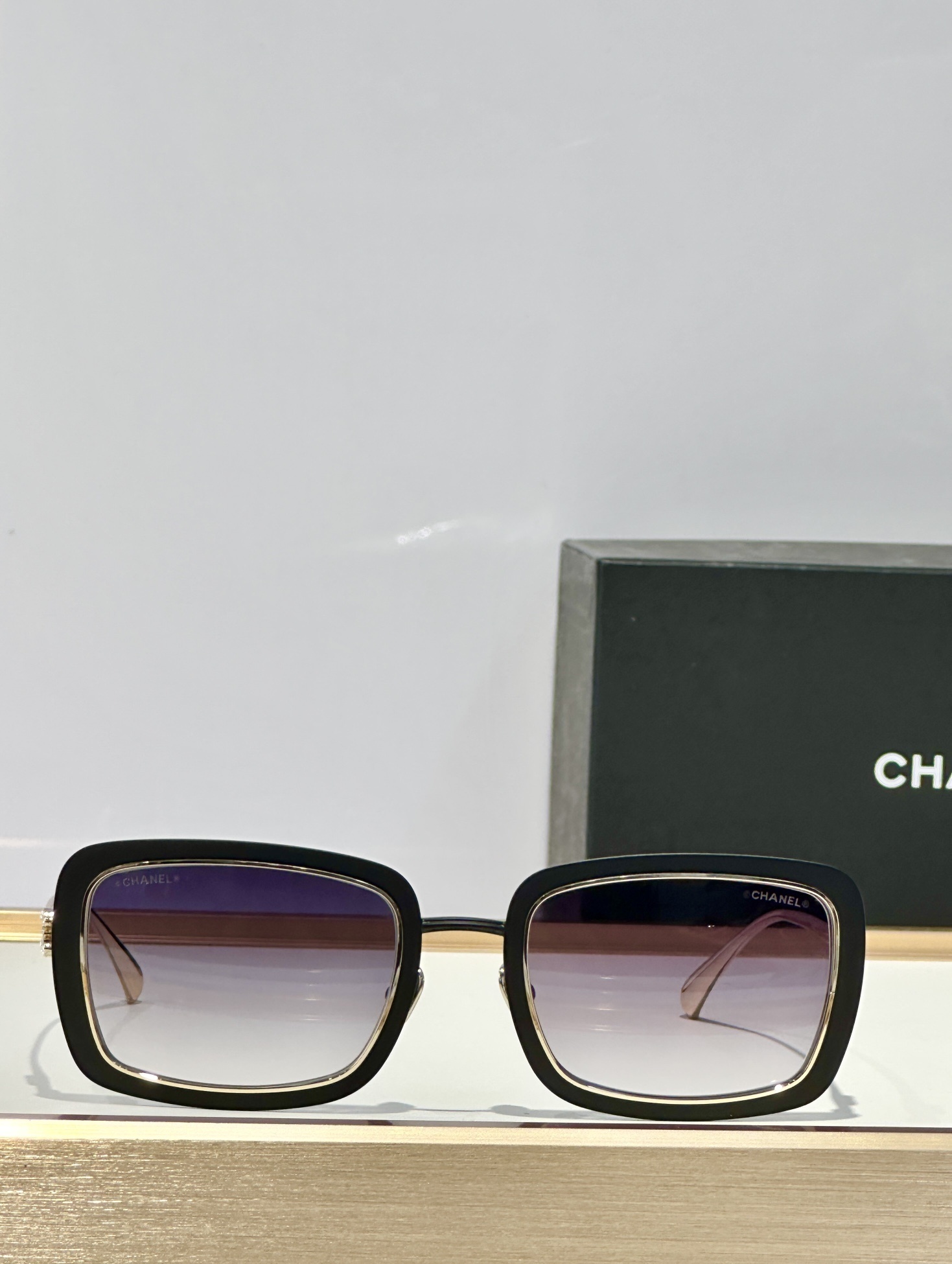 Chanel Square Sunglasses - Matte Black & Gold Frame Gradient Lens
