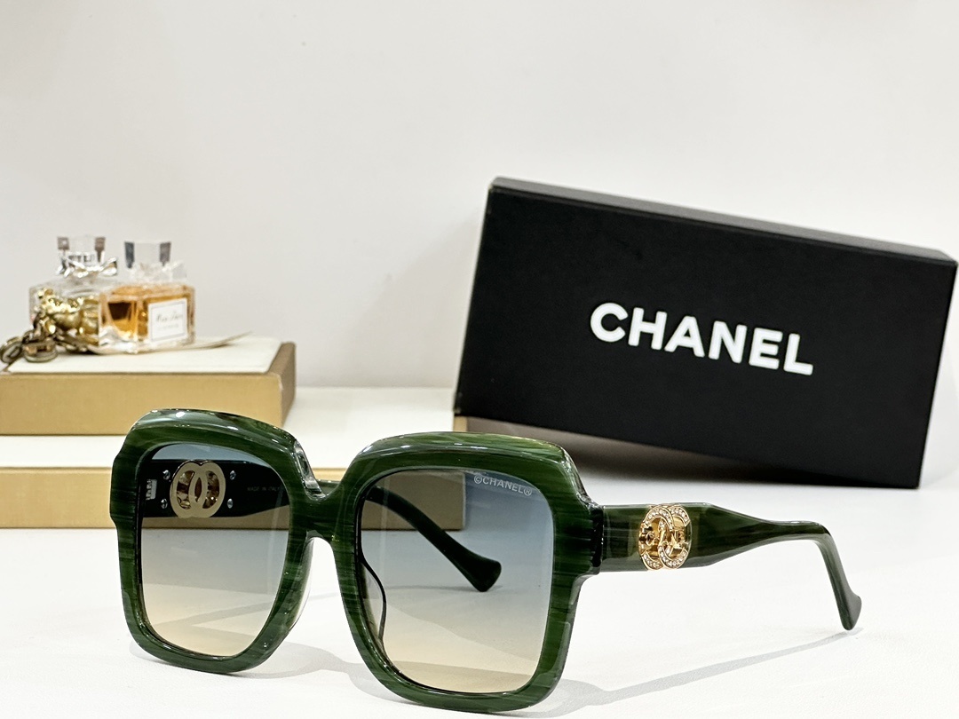 Chanel Oversized Square Sunglasses with Crystal CC Logo Luxury