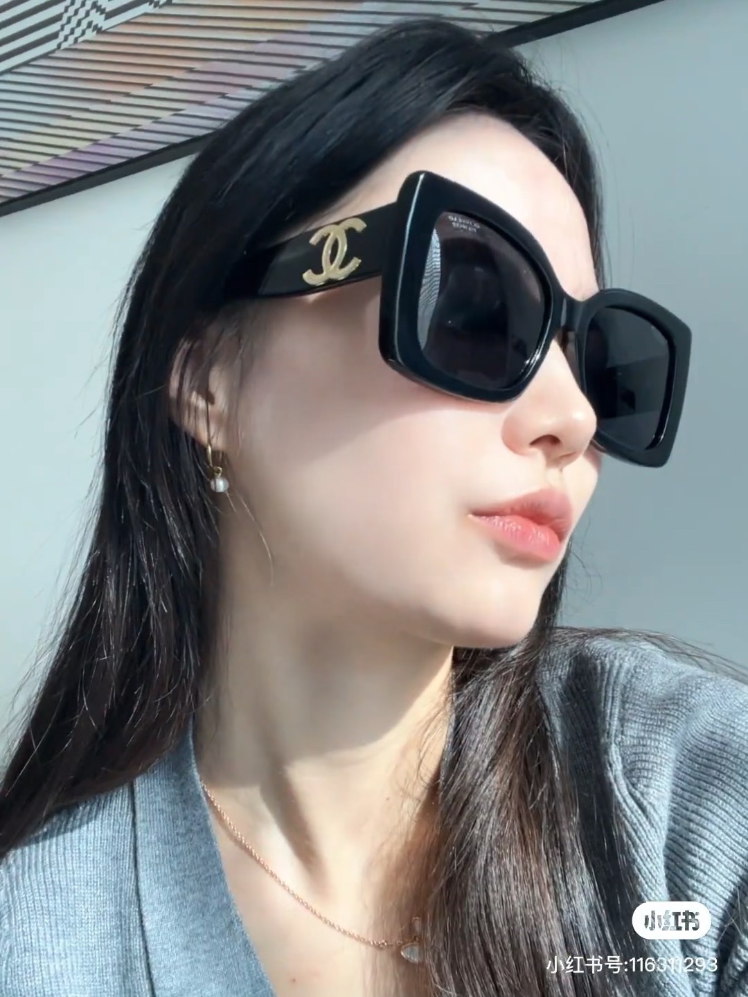 Chanel Black Oversized Square Sunglasses with Signature CC Logo