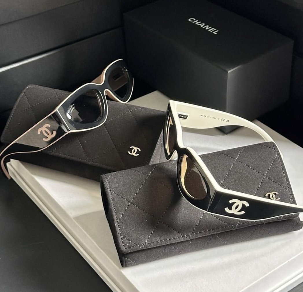 Chanel Luxury Two-Tone Rectangular Sunglasses - Black & White