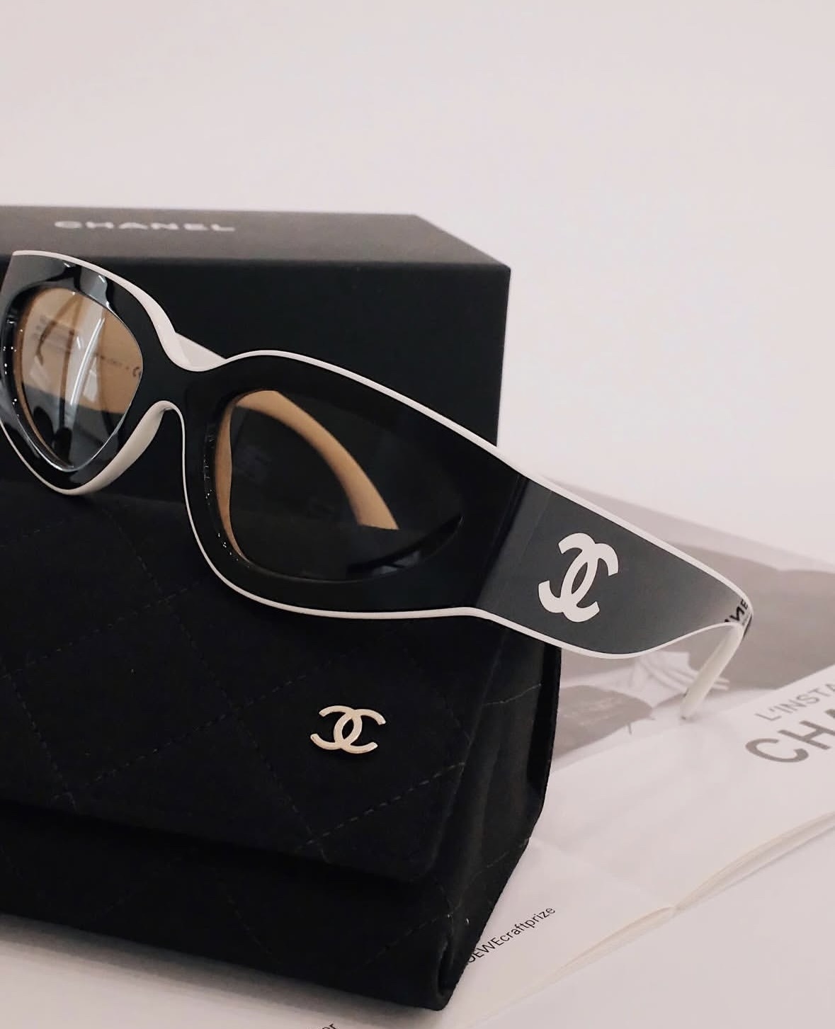 Chanel Luxury Two-Tone Rectangular Sunglasses – Black & White