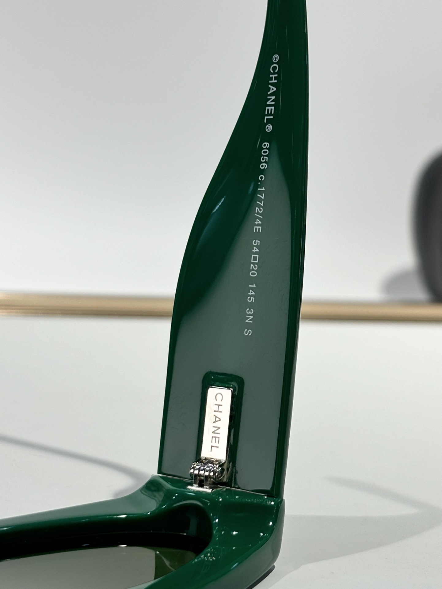 Chanel Black & Green Nylon Cat Eye Sunglasses with Green Lenses