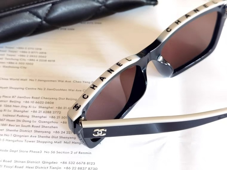 Chanel Signature Logo Square Sunglasses - Black & Ivory