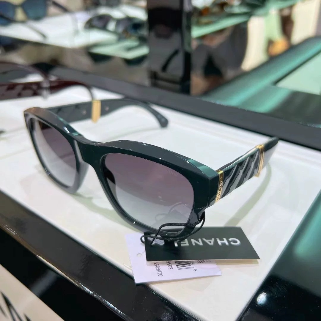 Chanel Folding Square Sunglasses 6055-B with Crystal CC Logo